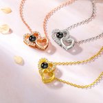 Personalized Double Hollow Heart Zircon Photo Projection Necklace Dainty Jewelry Valentine's Day Birthday Anniversary Gift for Women
