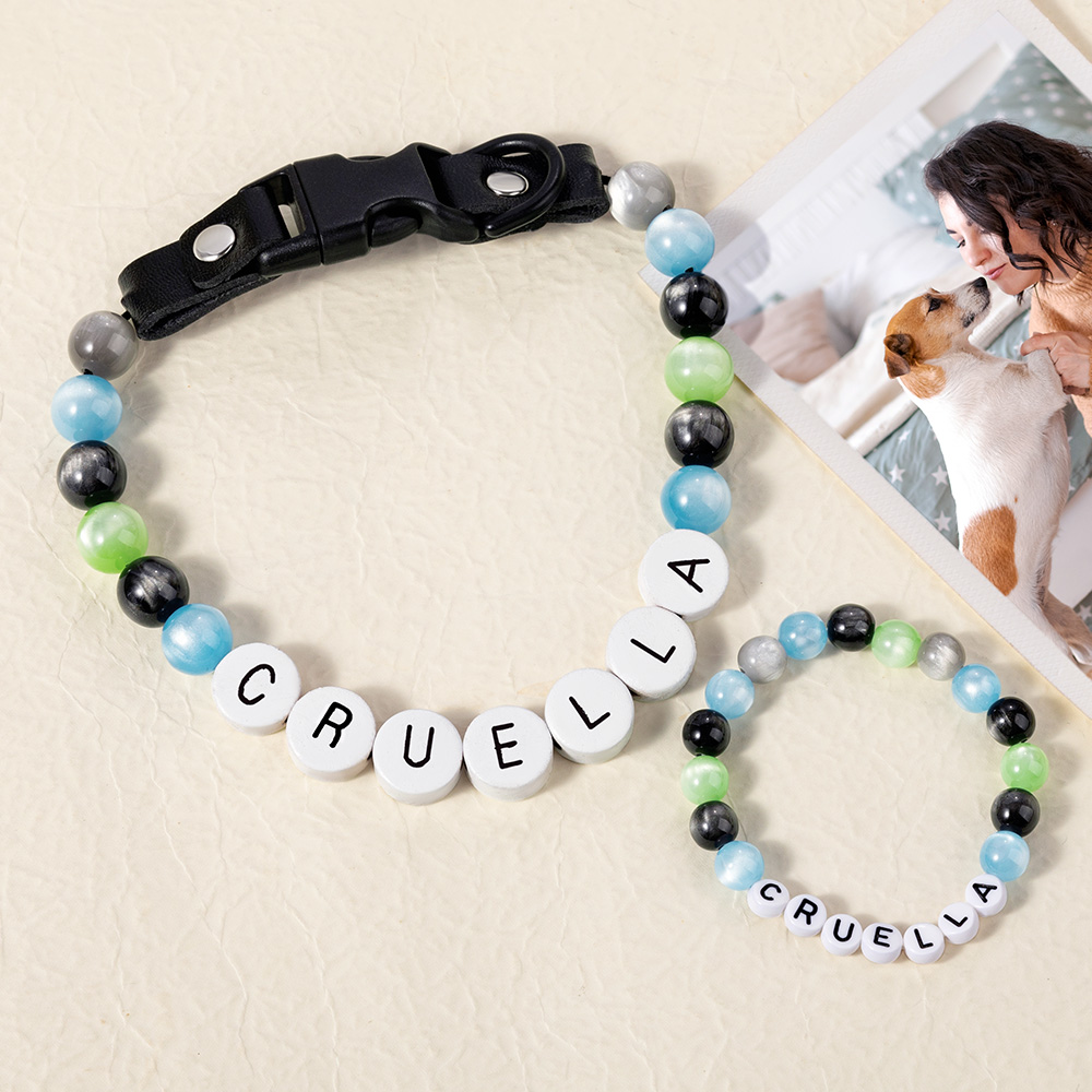 Collier et bracelet d'amitié personnalisé fait à la main avec des perles élastiques colorées Cadeau d'anniversaire pour chat, chien, maman et propriétaire d'un animal de compagnie