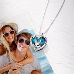 Personalised Dazzling Heart Crystal Zircon Penguin Couple Pendant Necklace with Engraved Names Valentine's Day Anniversary Gift for Loved One