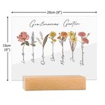 Personalisierte 1-20 Geburtsblumen Acrylplatte mit Namen und Holzsockel Haus Deko Muttertag Geburtstag Geschenk für Oma Mama