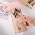Personalized Gold-Edged Birth Flower PU Leather Makeup Brush Bag Set with Name and 8 Pcs Makeup Brushes Birthday Gift for Women Girls