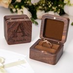 Personalized Engraved Flower Initial Walnut Ring Box with Name Valentine's Day Engagement Wedding Gift for Couple