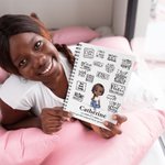 Personalisierte Self Care Cartoon Mädchen Mama Oma A5 Spiral Notebook mit Namen Zitat und 120 linierten Seiten Geburtstag Affirmation Geschenk für Frauen Mädchen