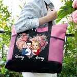Personalizada Corazón Flor Caricatura Personaje Grande Bolsa Tote con Nombres y Bolsillo de Malla Día de San Valentín Aniversario Regalo para Mujeres