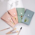 Personalized Gold-Edged Birth Flower PU Leather Makeup Brush Bag Set with Name and 8 Pcs Makeup Brushes Birthday Gift for Women Girls