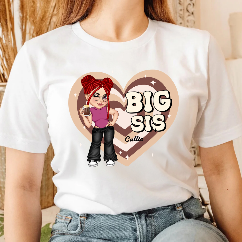 Personnalisé Grand Sis Mid Sis Lil Sis Y2K Heart Cartoon Girl T-shirt Sweatshirt Hoodie with Name Birthday Friendship Gift for Besties Women