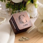 Personalized Engraved Flower Initial Walnut Ring Box with Name Valentine's Day Engagement Wedding Gift for Couple