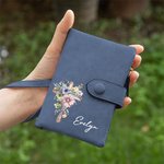 Personalized Watercolor Cross Birth Flower Name PU Leather Wallet with Card Slots and Wrist Strap Easter Religious Birthday Gift for Women Christian