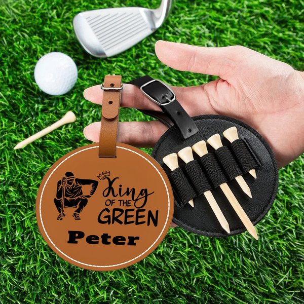 Personalizzato verde Re Regina Giocatore di Golf Silhouette regolabile in pelle Golf Tee Holder Borsa Tag con nome Compleanno Regalo sportivo per Golfista Golf Papà Mamma
