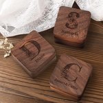 Personalized Engraved Flower Initial Walnut Ring Box with Name Valentine's Day Engagement Wedding Gift for Couple