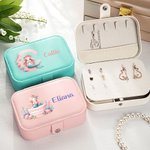 Gepersonaliseerde fantasie zeemeermin meisje twee lagen draagbare PU lederen sieraden doos met naam reis accessoires verjaardag verjaardagscadeau voor vrouwen meisjes
