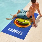 Personalised Flame Basketball Baseball Oversized Quick Dry Beach Towel with Name and Number Birthday Beach Accessories Gift for Sport Lovers