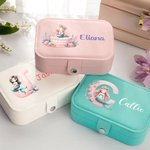 Gepersonaliseerde fantasie zeemeermin meisje twee lagen draagbare PU lederen sieraden doos met naam reis accessoires verjaardag verjaardagscadeau voor vrouwen meisjes