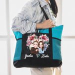 Personalizada Corazón Flor Caricatura Personaje Grande Bolsa Tote con Nombres y Bolsillo de Malla Día de San Valentín Aniversario Regalo para Mujeres