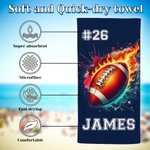 Personalised Flame Basketball Baseball Oversized Quick Dry Beach Towel with Name and Number Birthday Beach Accessories Gift for Sport Lovers