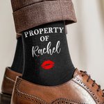 Personalized Pure Cotton Soft Breathable Red Lip Print Property Of Name Mid-Calf Socks Valentine's Day Anniversary Gift for Husband Boyfriend