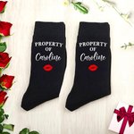 Personalized Pure Cotton Soft Breathable Red Lip Print Property Of Name Mid-Calf Socks Valentine's Day Anniversary Gift for Husband Boyfriend
