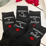 Personalized Pure Cotton Soft Breathable Red Lip Print Property Of Name Mid-Calf Socks Valentine's Day Anniversary Gift for Husband Boyfriend