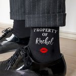 Personalized Pure Cotton Soft Breathable Red Lip Print Property Of Name Mid-Calf Socks Valentine's Day Anniversary Gift for Husband Boyfriend