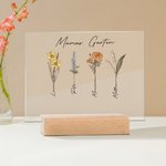 Personalisierte 1-20 Geburtsblumen Acrylplatte mit Namen und Holzsockel Haus Deko Muttertag Geburtstag Geschenk für Oma Mama