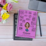 Personalisierte Self Care Cartoon Mädchen Mama Oma A5 Spiral Notebook mit Namen Zitat und 120 linierten Seiten Geburtstag Affirmation Geschenk für Frauen Mädchen