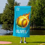 Personalised Flame Basketball Baseball Oversized Quick Dry Beach Towel with Name and Number Birthday Beach Accessories Gift for Sport Lovers
