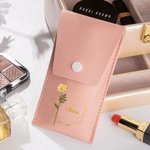 Personalized Gold-Edged Birth Flower PU Leather Makeup Brush Bag Set with Name and 8 Pcs Makeup Brushes Birthday Gift for Women Girls