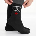 Personalized Pure Cotton Soft Breathable Red Lip Print Property Of Name Mid-Calf Socks Valentine's Day Anniversary Gift for Husband Boyfriend