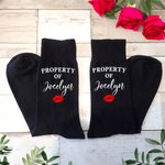 Personalized Pure Cotton Soft Breathable Red Lip Print Property Of Name Mid-Calf Socks Valentine's Day Anniversary Gift for Husband Boyfriend