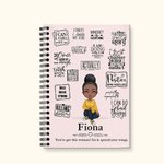 Personalisierte Self Care Cartoon Mädchen Mama Oma A5 Spiral Notebook mit Namen Zitat und 120 linierten Seiten Geburtstag Affirmation Geschenk für Frauen Mädchen
