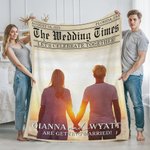 Personalized Times Poster Design Photo Soft Throw Blanket with Texts and Names Home Decor Wedding Valentine's Day Gift for Couples