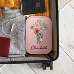 Personalisierte 1-5 Geburt Blumen Kreuz Leder Schmuckkästchen mit LED Dreifarben Make-up Spiegel Reise Wesentliche Geburtstag Ostern Geschenk für Frauen Christian