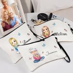 Borsa trucco in lino con cartone animato personalizzato con nome bouquet di fiori nascita portatile regalo di compleanno per la festa della mamma