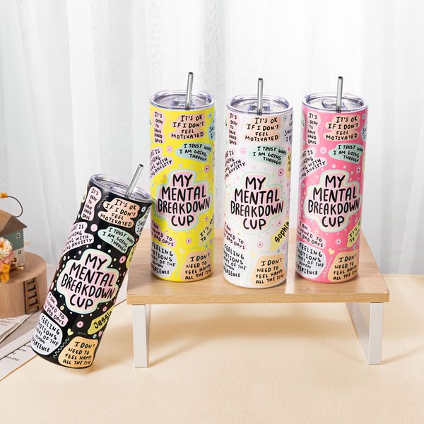Personalizado Mi Mental Breakdown Creativo 15oz Taza 20oz Lata Vidrio Skinny Vaso con Tapa Pajita Afirmación Motivacional Regalo de Cumpleaños para Mujeres
