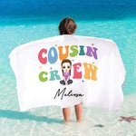Toalla de playa personalizada con nombre Cousin Crew Cartoon Kid Character Oversized Quick Dry Beach Towel con nombre Cumpleaños Accesorios de playa Regalo para niños Niñas