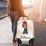Copertura per valigia personalizzata con personaggio cartone animato stile Y2K sfondo mappa del mondo regalo di compleanno per donne e ragazze