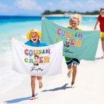 Toalla de playa personalizada con nombre Cousin Crew Cartoon Kid Character Oversized Quick Dry Beach Towel con nombre Cumpleaños Accesorios de playa Regalo para niños Niñas
