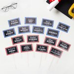 Etiquetas personalizadas de colores escolares para aperitivos y postres Juego de 16 con señal de mesa Candy Bar y cubo Decoración de fiesta de graduación Favores