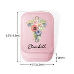 Personalisierte 1-5 Geburt Blumen Kreuz Leder Schmuckkästchen mit LED Dreifarben Make-up Spiegel Reise Wesentliche Geburtstag Ostern Geschenk für Frauen Christian