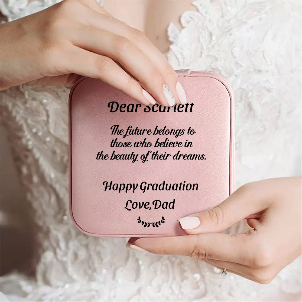 Boîte à bijoux en cuir PU avec nom du destinataire Cadeau d'anniversaire et de Saint-Valentin pour femmes