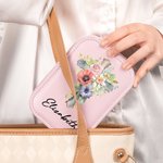 Personalisierte 1-5 Geburt Blumen Kreuz Leder Schmuckkästchen mit LED Dreifarben Make-up Spiegel Reise Wesentliche Geburtstag Ostern Geschenk für Frauen Christian