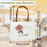 Borsa tote in tela per shopping viaggi uso quotidiano personalizzato con fiore di nascita e nome regalo di compleanno per le donne