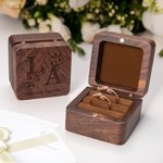 Personalized Engraved Floral Initials Walnut Ring Box with Text Valentine's Day Engagement Wedding Gift for Couple