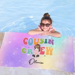Toalla de playa personalizada con nombre Cousin Crew Cartoon Kid Character Oversized Quick Dry Beach Towel con nombre Cumpleaños Accesorios de playa Regalo para niños Niñas
