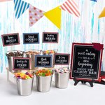Etiquetas personalizadas de colores escolares para aperitivos y postres Juego de 16 con señal de mesa Candy Bar y cubo Decoración de fiesta de graduación Favores