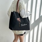 Borsa tote in tela per shopping viaggi uso quotidiano personalizzato con fiore di nascita e nome regalo di compleanno per le donne