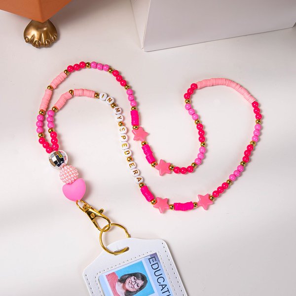 Personalised Colourful In My Teacher Era Handmade Pink Beaded Lanyard with Phrase Back to School Appreciation Gift for Teacher