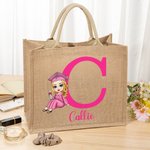 Personalized Graduation Cartoon Character Large Jute Tote Bag with Initial and Name Graduation Party Favor Birthday Gift for Women