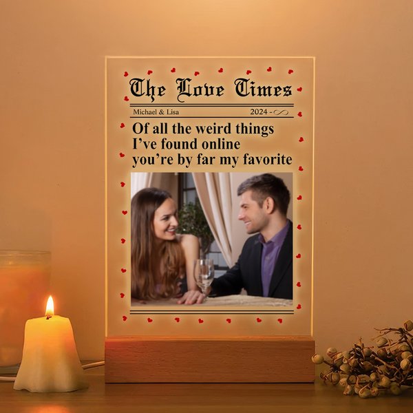 Henkilökohtainen The Love Times Photo LED akryyli yövalo nimi ja vuosi Desk Decor Ystävänpäivä vuosipäivä lahja pariskunnalle