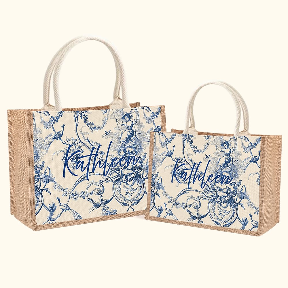 Sac Fourre-tout en Jute Personnalisé avec Monogramme ou Nom Cadeau Anniversaire pour Femme